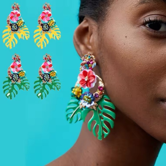 Zara Rio Pink Colorful Floral Statement Earrings - Picture 5 of 6